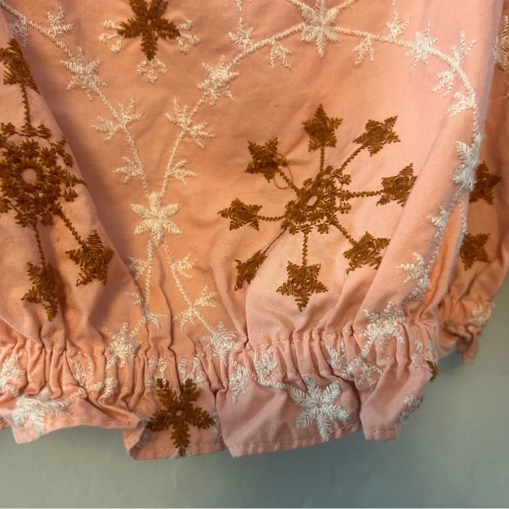 Zara women's coral peach floral embroidered cropped puff sleeve blouse size xs